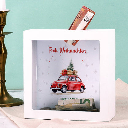 Santa`s Fuhrpark - weihnachtliche Bilderrahmenspardose mit Wunschtext