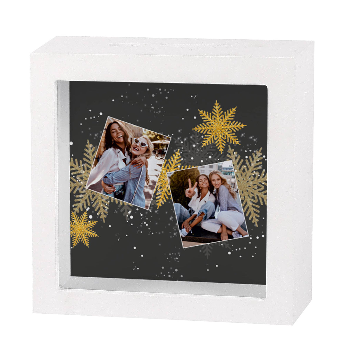 Bilderrahmenspardose zu Weihnachten mit  zwei Fotos