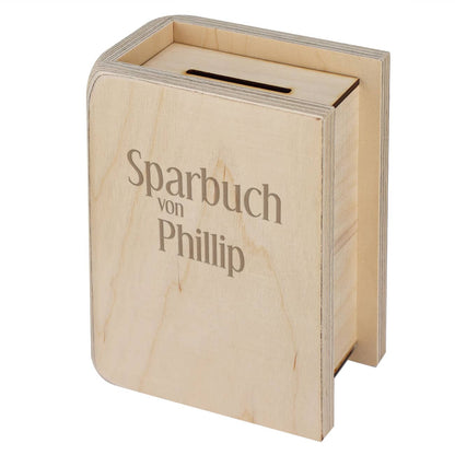 Sparbuch aus Holz mit Namensgravur