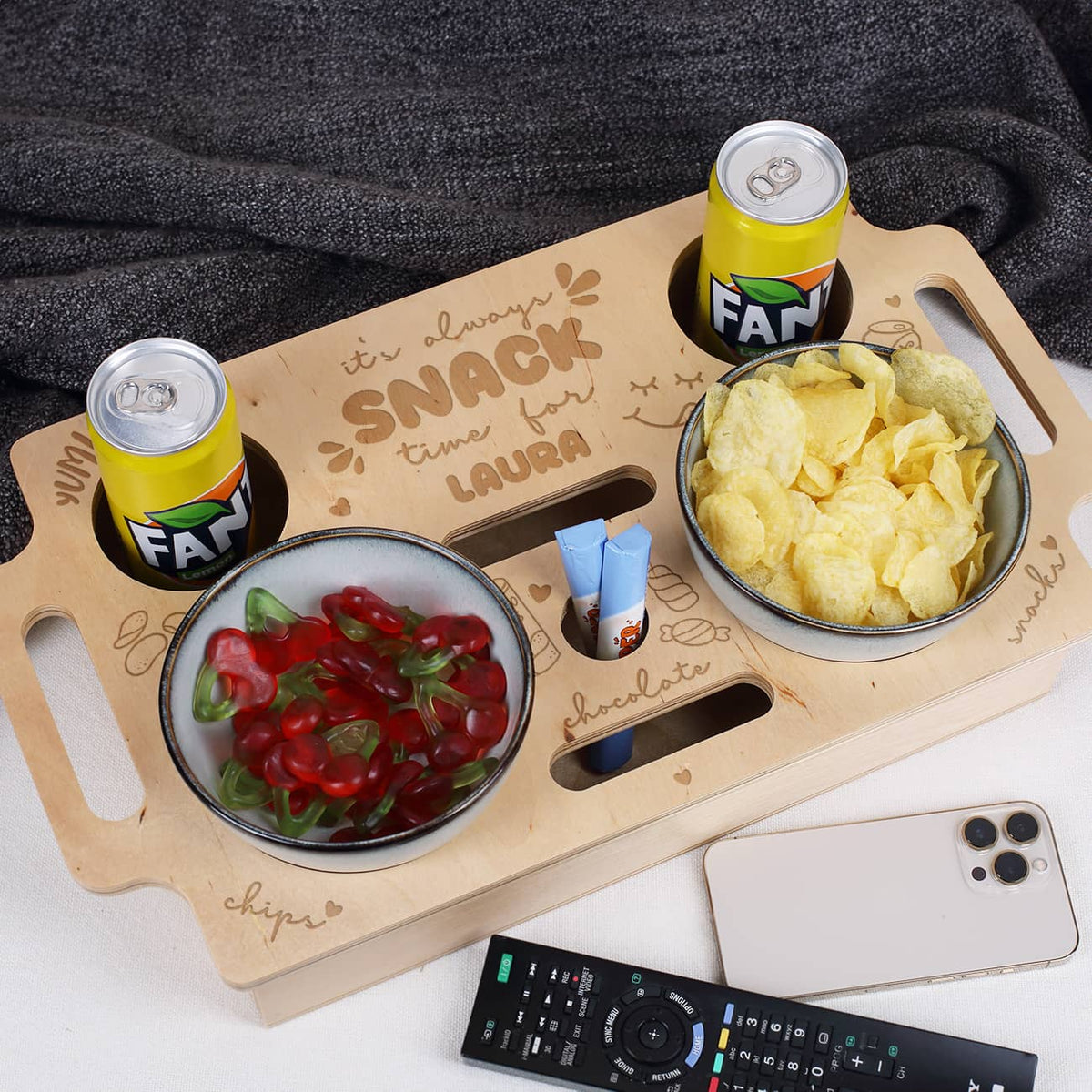 Snackbar "it's always snack time for..." mit Name als Gravur personalisiert