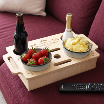 Holzbar zur Hochzeit für die Couch mit Gravur