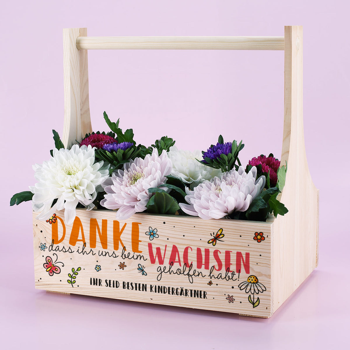 Danke, dass ihr uns beim Wachsen geholfen hast - Flaschenträger aus Holz mit Ihrem eigenen Wunschtext
