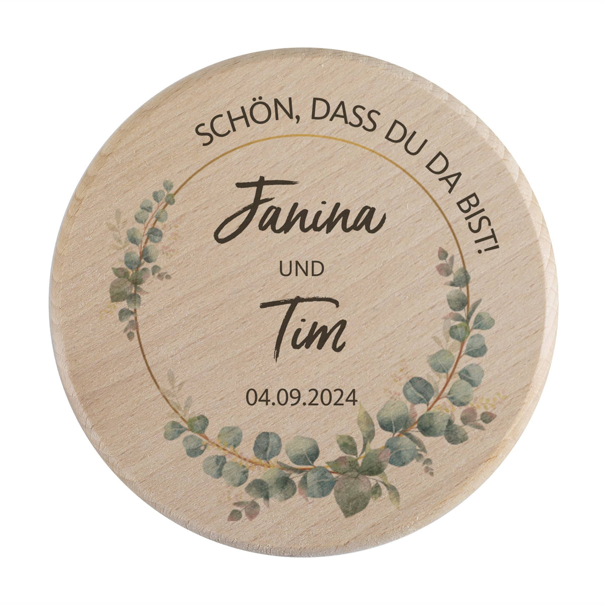 Mit Namen und Datum bedruckt
