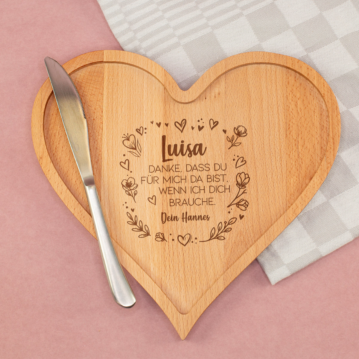 Herz Frühstücksbrettchen & Servierbrett aus Holz mit Gravur | Geschenk zum Muttertag & Geburtstag