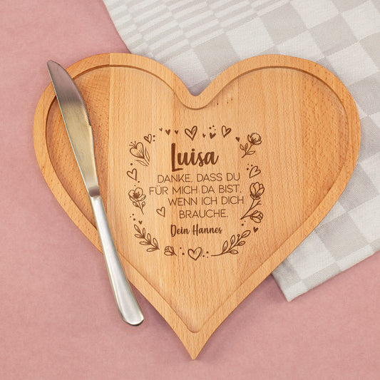 Herz Frühstücksbrettchen & Servierbrett aus Holz mit Gravur | Geschenk zum Muttertag & Geburtstag
