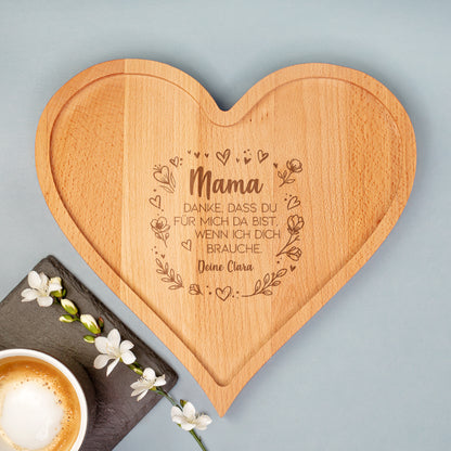 Herz Frühstücksbrettchen & Servierbrett aus Holz mit Gravur | Geschenk zum Muttertag & Geburtstag