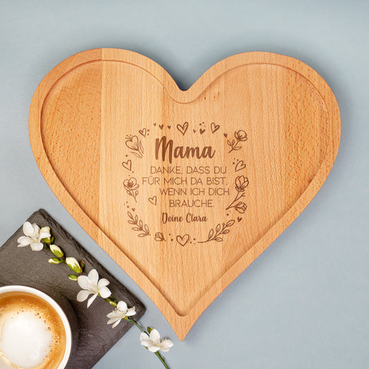 Herz Frühstücksbrettchen & Servierbrett aus Holz mit Gravur | Geschenk zum Muttertag & Geburtstag