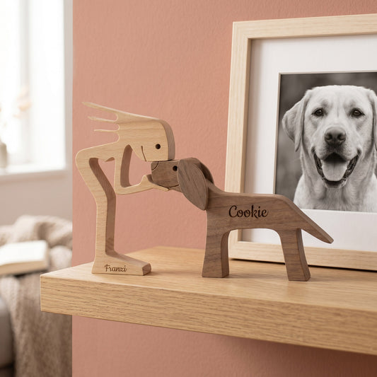 Personalisierte Holzfigur Frauchen & Hund – liebevolle Deko mit Namensgravur