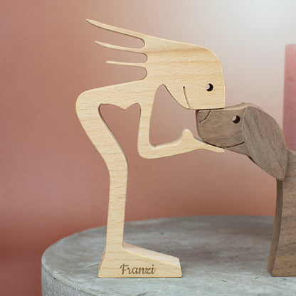 Holzfigur Frauchen & Hund mit individueller Gravur – personalisiertes Geschenk für Tierfreunde
