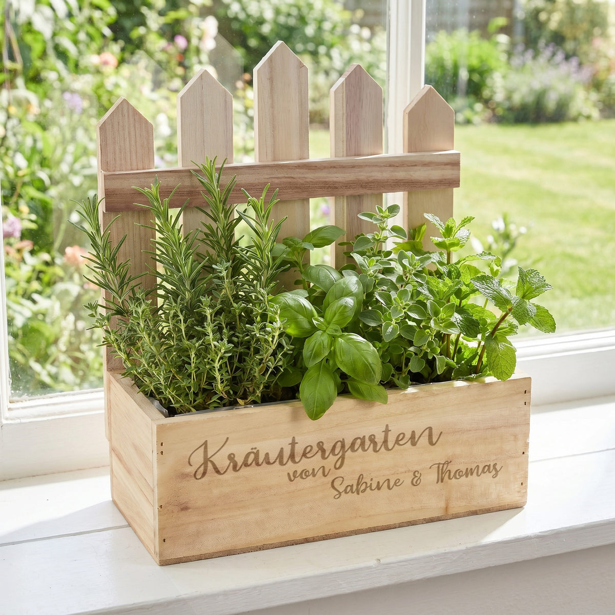 Pflanzkiste mit Name für den eigenen Kräutergarten 