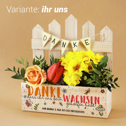 Präsentkorb mit Zaun als Dankeschön für Erzieherinnen & Lehrer | Holz Geschenkkorb