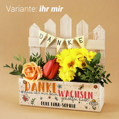 Präsentkorb mit Zaun als Dankeschön für Erzieherinnen & Lehrer | Holz Geschenkkorb