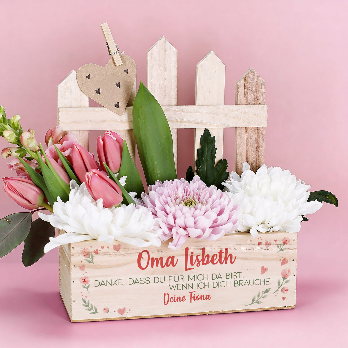 Pflanzkorb personalisiert für Oma mit Name und Blumenmotiv als Geschenkidee zum Muttertag