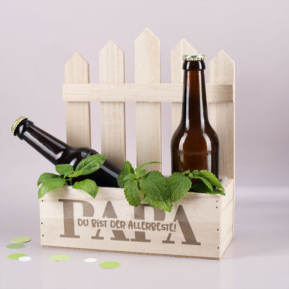 Holz Pflanzkorb mit Zaun Papa Motiv und Bierflaschen dekorativ Geschenk für Vater