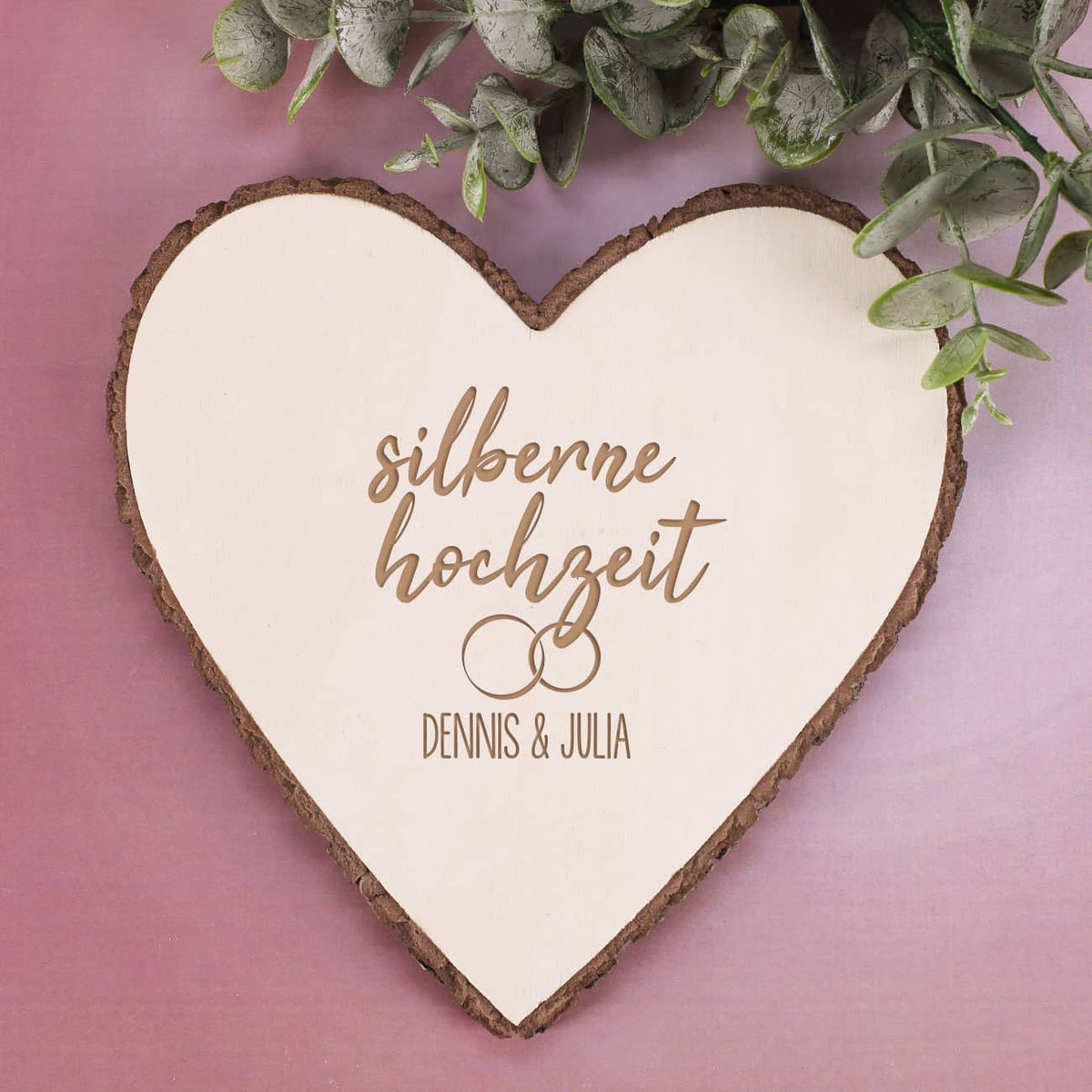 Holzscheibe zur silbernen Hochzeit mit Ihren Wunschnamen personalisiert
