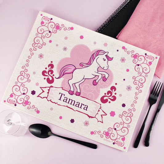 Bedrucktes Platzdeckchen aus Stoff mit Pink Pony