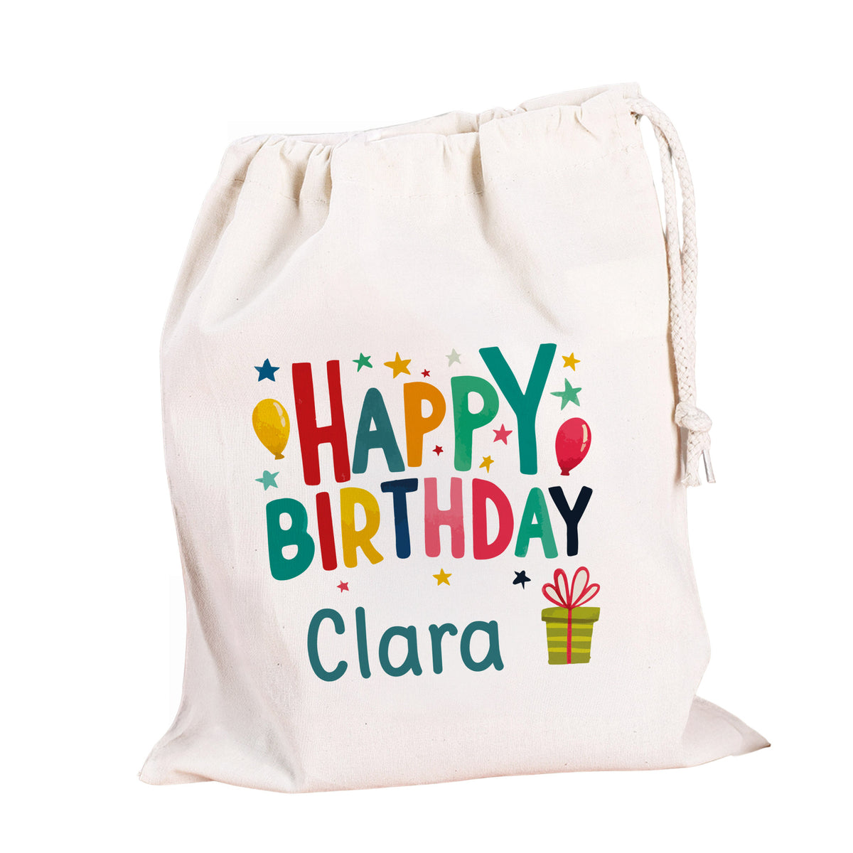 Geschenksack aus Baumwolle mit Name bedruckt für Geburtstag und Geschenk