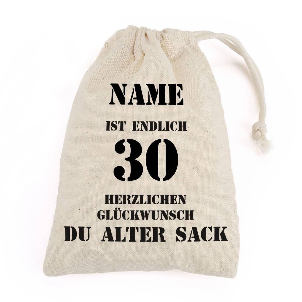 Baumwollbeutel für einen alten Sack mit Personalisierung