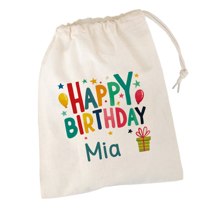 Geschenksack in mehreren Größen mit Happy Birthday Motiv und Name
