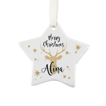 Moderner Christbaumschmuck mit Rentier und Ihrem Wunschnamen