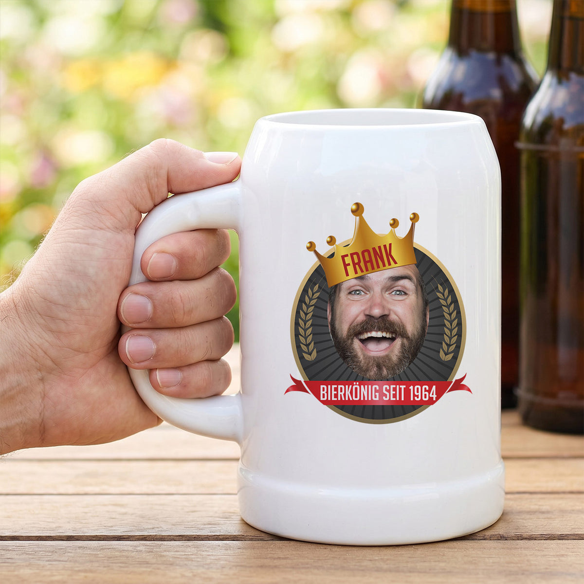 Großer Bierkrug mit Foto und Wunschtext