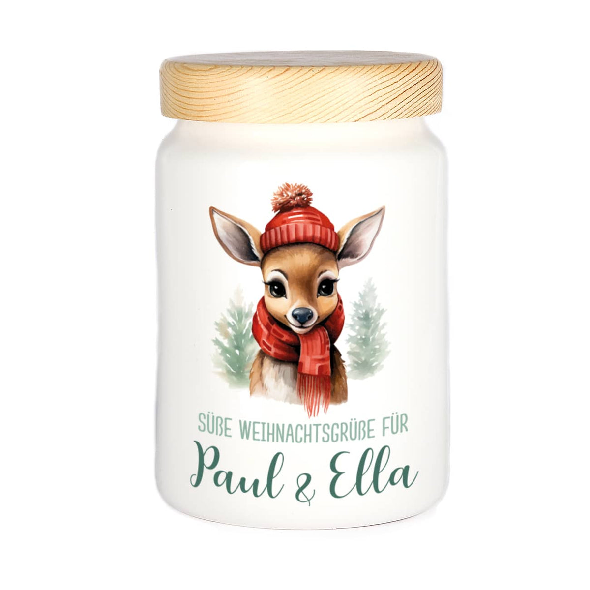 Weihnachts-Dose mit Rentier, Wunschtext & Name