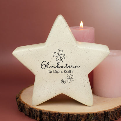 Personalisierter ‚Glücksstern‘ von Leonardo aus Keramik | Deko & Glücksbringer-Geschenk in 2 Größen