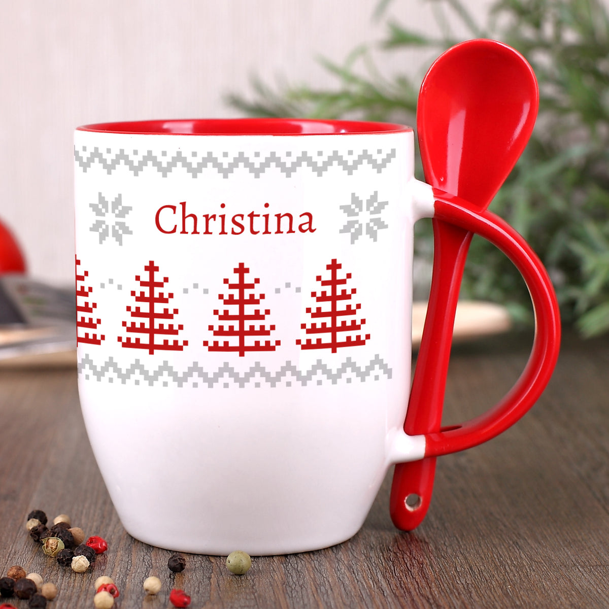 Löffeltasse mit norwegischem Muster und Ihrem Wunschnamen
