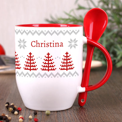 Löffeltasse mit norwegischem Muster und Ihrem Wunschnamen