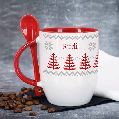 Löffeltasse mit Winter-Muster und Ihrem Name