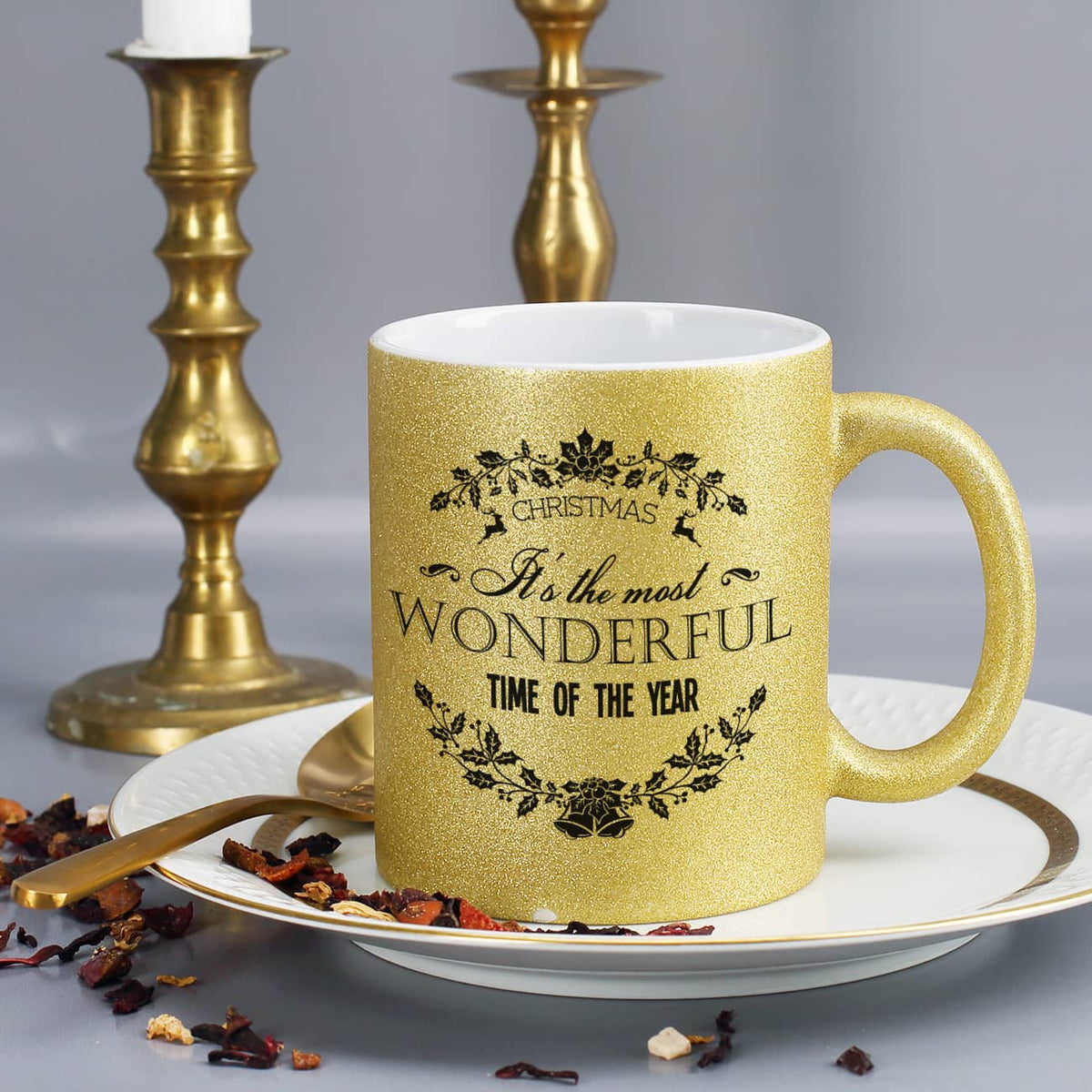 Goldene weihnachts Glitzertasse - It's the most wonderful time of the year