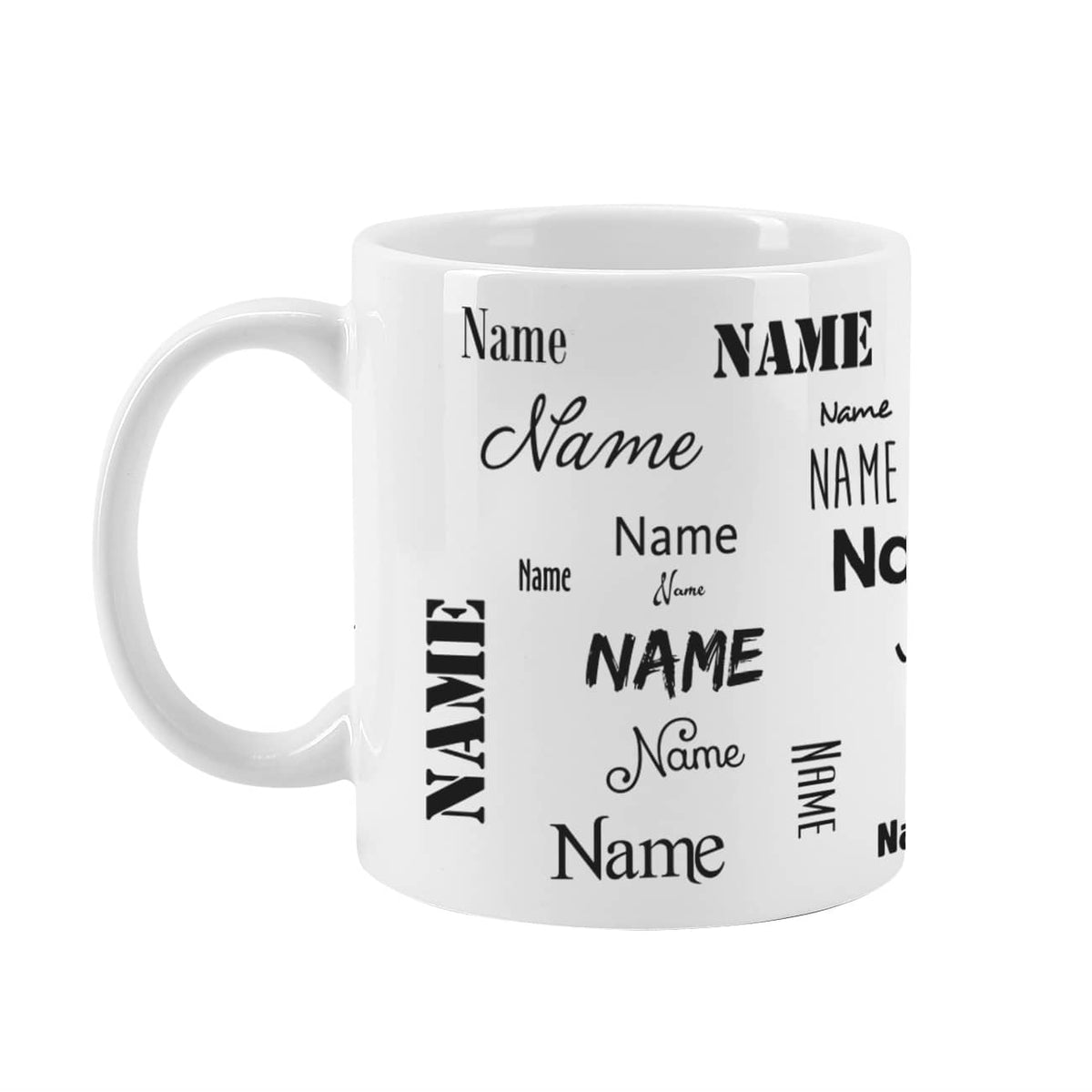 schlichte Tasse mit Ihrem Wunschnamen - schwarz und weiß