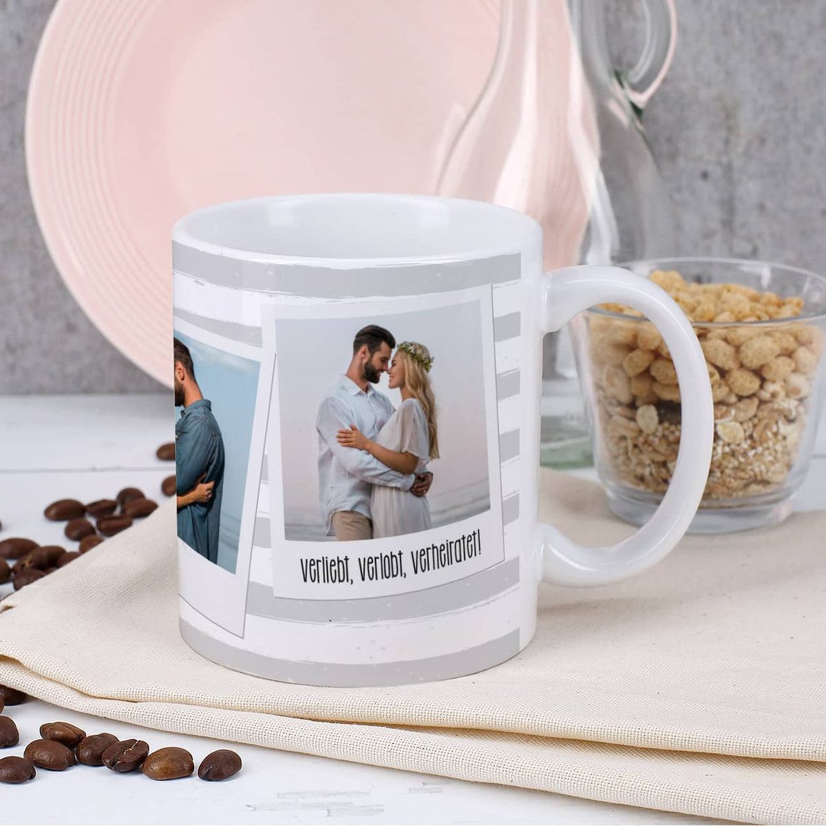 mit ihren 3 Lieblingsfotos bedruckte Tasse