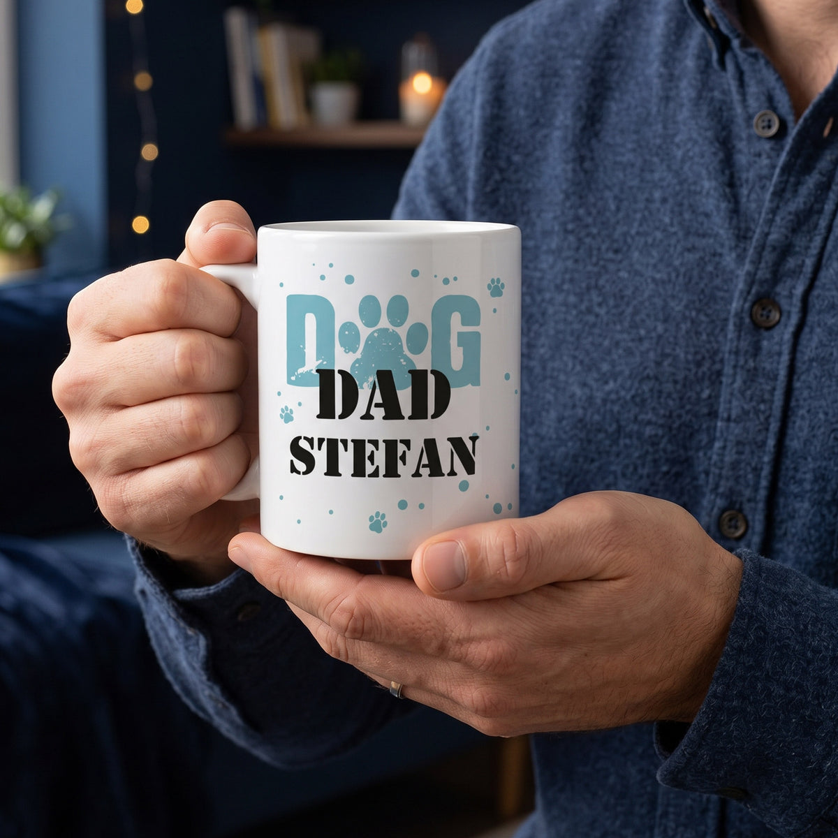 Bedruckte Tasse Dog Dad mit Ihrem Wunschnamen bedruckt