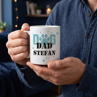 Bedruckte Tasse Dog Dad mit Ihrem Wunschnamen bedruckt