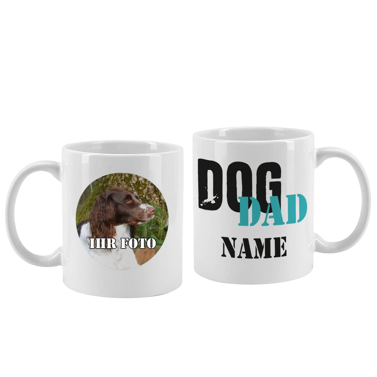 Keramiktasse "Dog Dad" mit persönlichem Foto und Name bedruckt