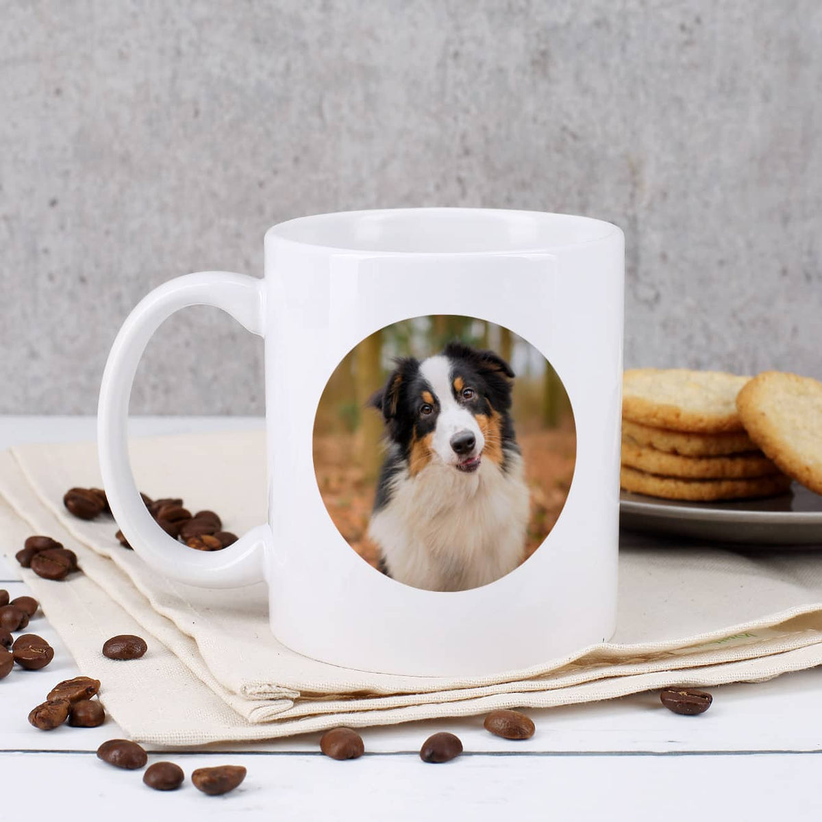 Weiße Kaffeetasse mit Bild Ihres tierischen Lieblings