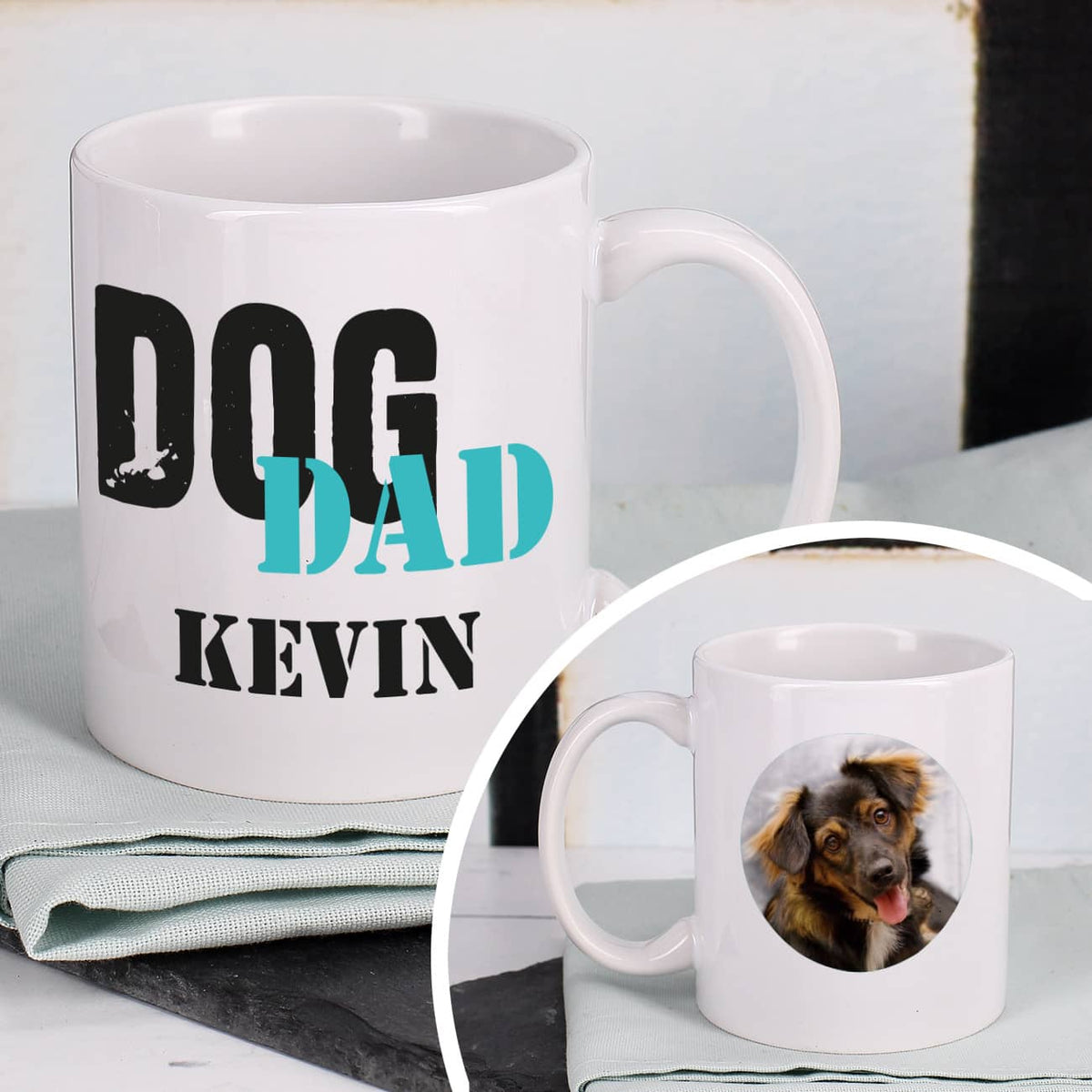 Persönliche Dog Dad - Fototasse mit Ihrem Wunschnamen versehen