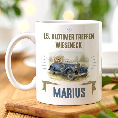 Personalisierte Tasse mit Retro-Traktor-Design und Name Marius