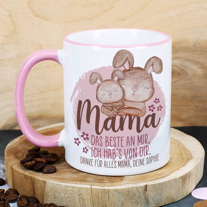 Tasse zum Muttertag mit rosa Henkel und Tassenrand