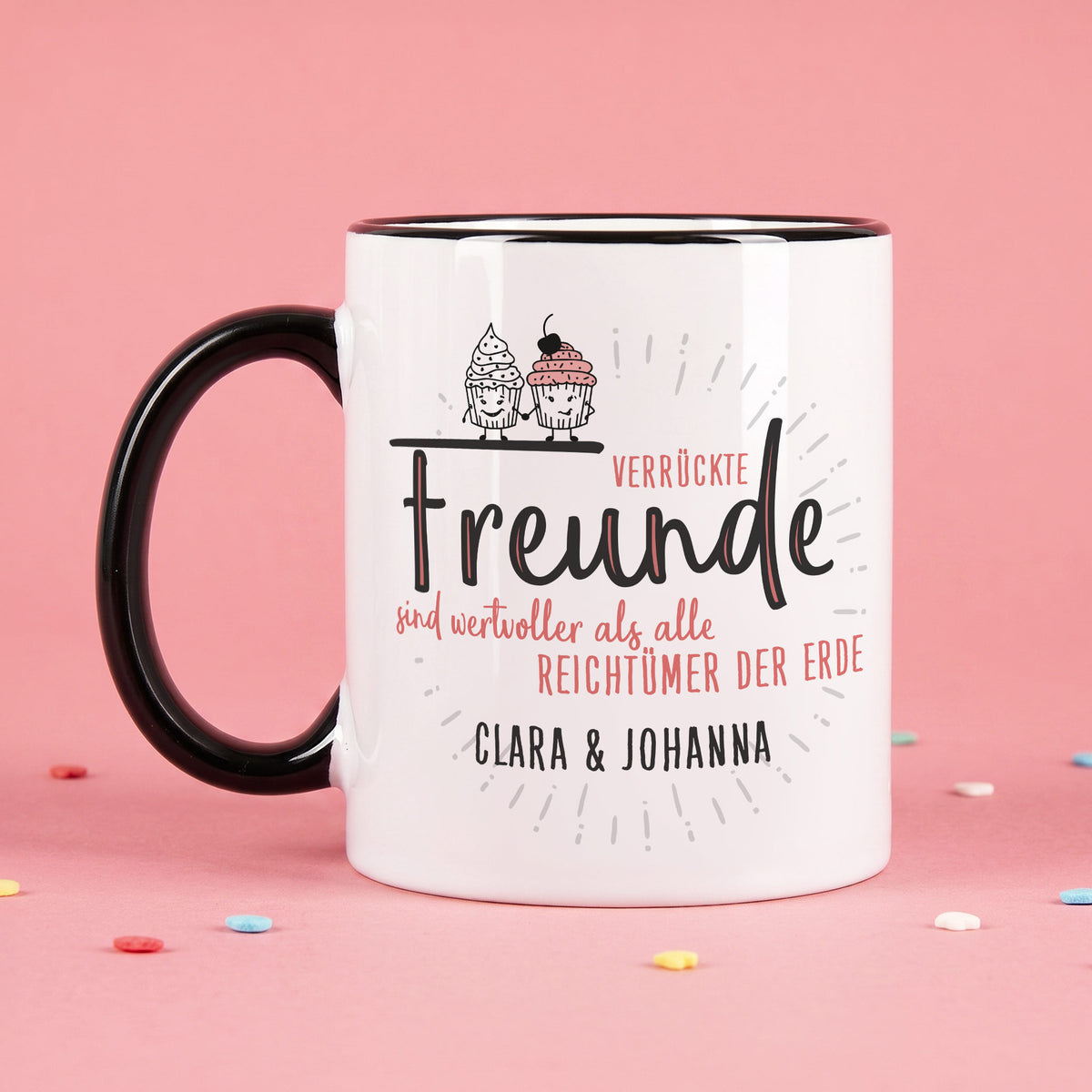 Verrückte Freunde - Tasse mit Wunschtext für beste Freundinnen & Freunde