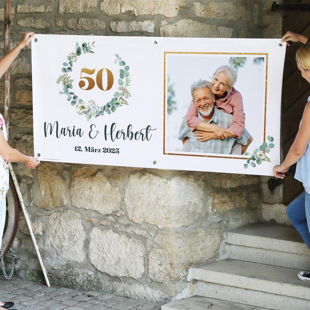 Banner goldene Hochzeit mit Namen, Datum, Foto