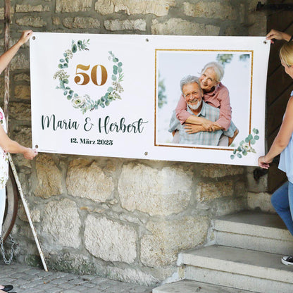Banner goldene Hochzeit mit Namen, Datum, Foto