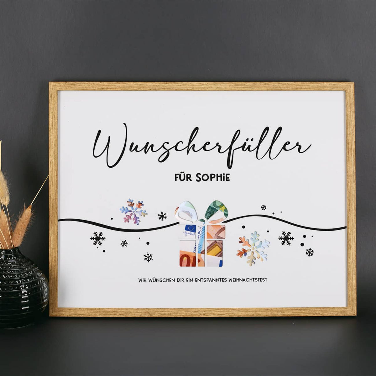 Geldgeschenk zu Weihnachten - Bilderrahmen mit 3 Zeilen Wunschtext, 30x40cm