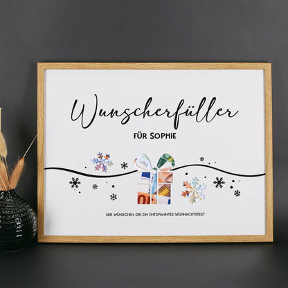 Geldgeschenk zu Weihnachten - Bilderrahmen mit 3 Zeilen Wunschtext, 30x40cm