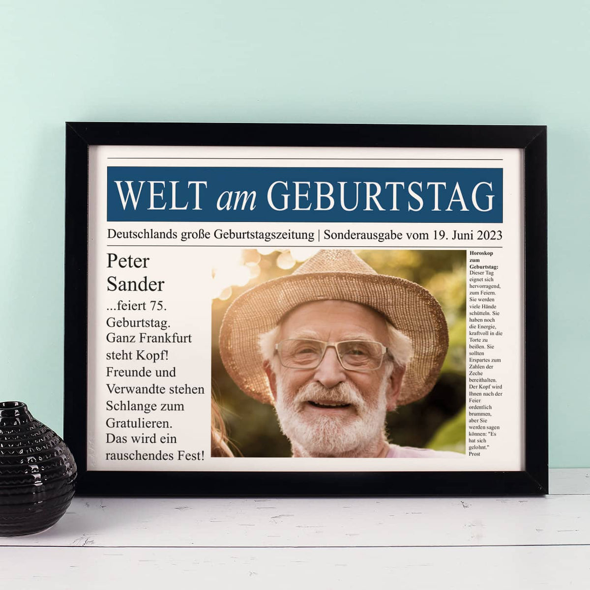 Persönliches Wandbild mit Zeitungsausschnitt Welt am Geburtstag