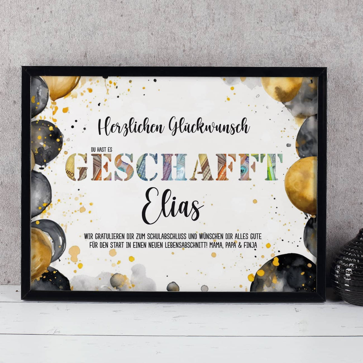 GESCHAFFT - Bilderrahmen Geldgeschenk zu Schulabschluss