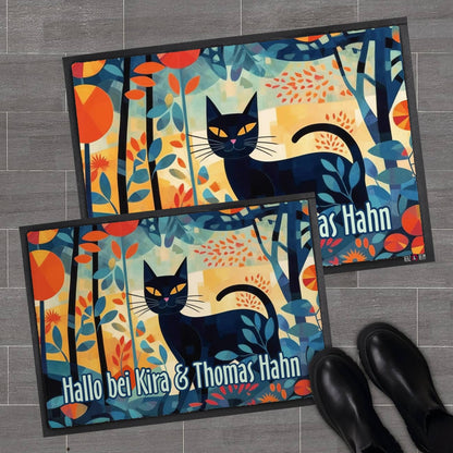 bunte Fußmatte mit Katze und Ihrem Wunschtext, 2 Größen zur Auswahl