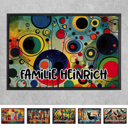 Fußmatte mit bunten Kreisen und Ihrem Wunschtext - 6 auswählbare Motive