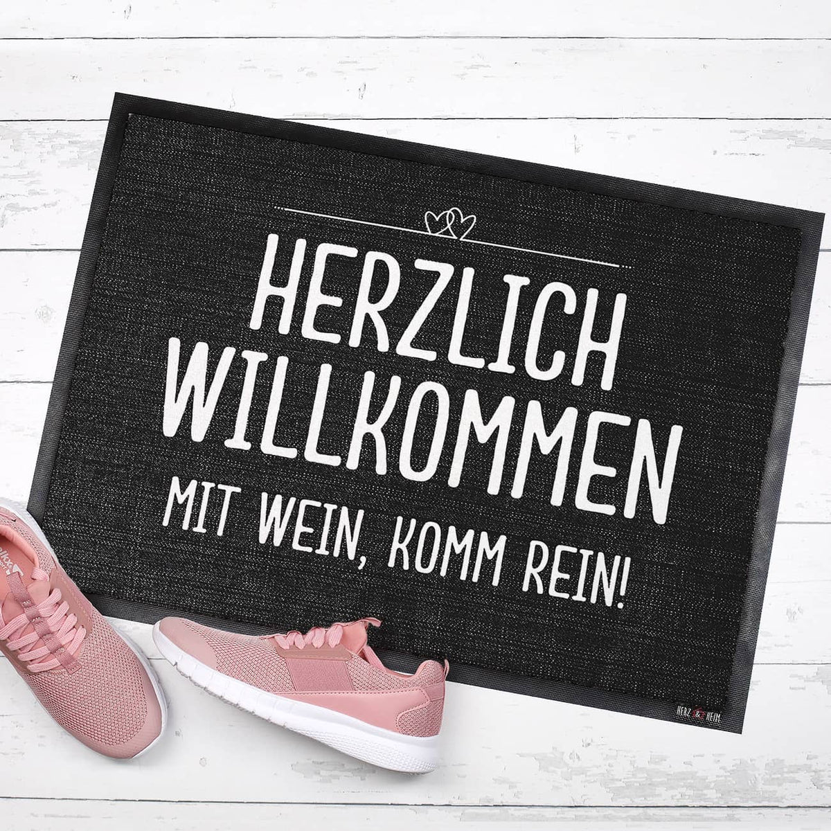 Herzlich Willkommen Mit Wein - Fussmatte mit Ihrem Spruch